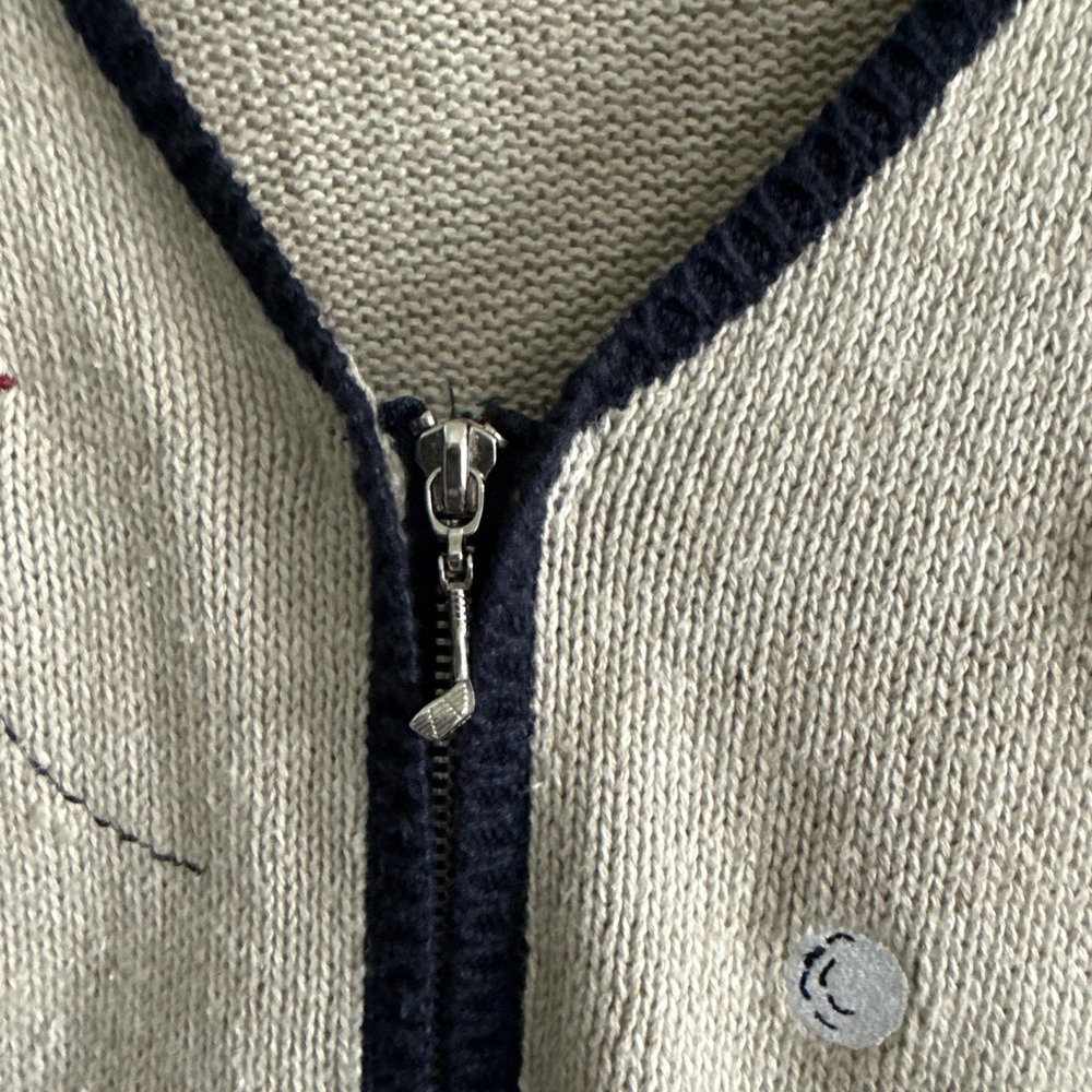 Christopher & Banks Vintage Womens Large Hand Knit Golf Themed Full Zip Cardigan - Picture 2 of 7